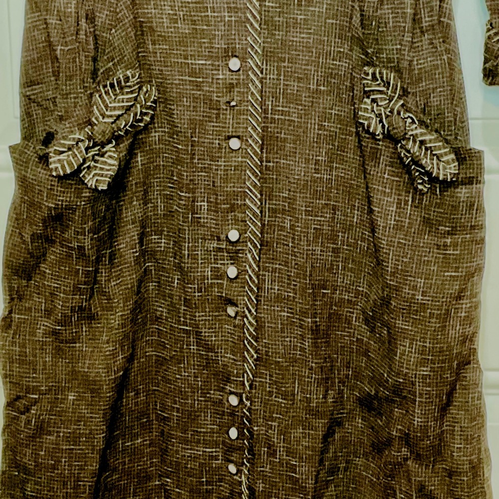 TONI TODD Original vintage 1940s brown button up rayon bows‎ maxi pockets dress - Picture 8 of 16